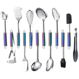 Kitchen Utensils Set, 12 Pieces Cooking Utensils With Rainbow Handle, Kitchen Tools For Non-Stick Cookware, 12-Piece Kitchen Gadgets (Colorful)