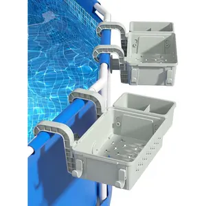 2 Sets Upgrade Poolside Storage Basket, Above Ground Pool Storage Basket with Pool Cup Holder, For Steel Round or Oval Frame Above Ground Pools, Fits 3 Inch or Less Top Rail
