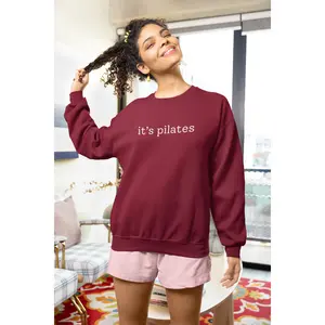 Pilates Embroidered Sweatshirt, Sassy Crewneck Jumper, Quirky Workout Top, Simple Fitness Pullover, Unisex Pullover Sweater