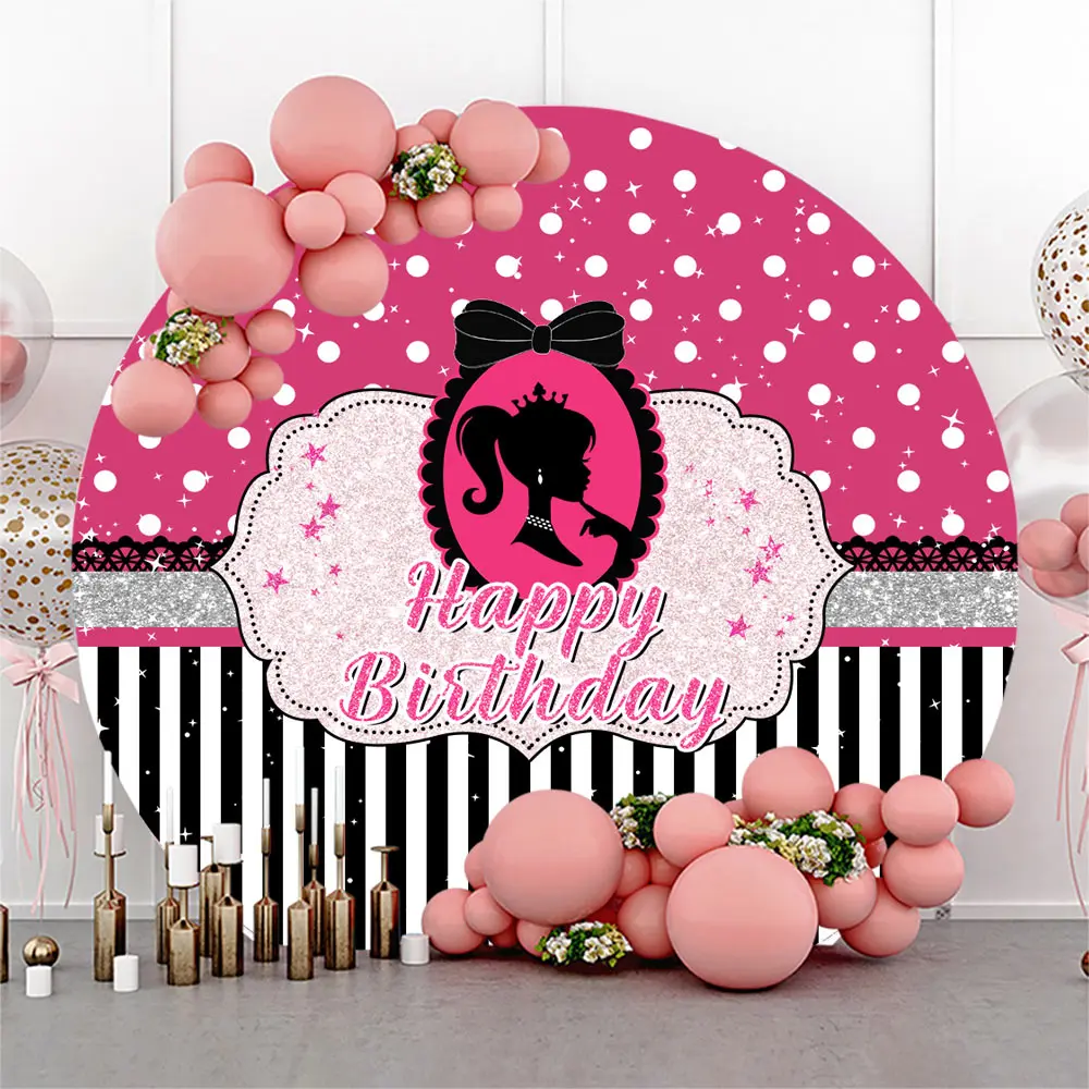 6.5ft Polyester Pink Princess Backdrop Cover Banner - Round Decorative Backdrop for Kids' Happy Birthday, Glitter Movie Theme Photography & Photo Props