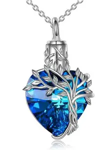 Stainless Steel Heart Shaped Pendant Necklace, Tree Of Life Design Necklace with Gift Box, Fashion Jewelry Accessories for Women & Men, Chain, Love Heart Necklace