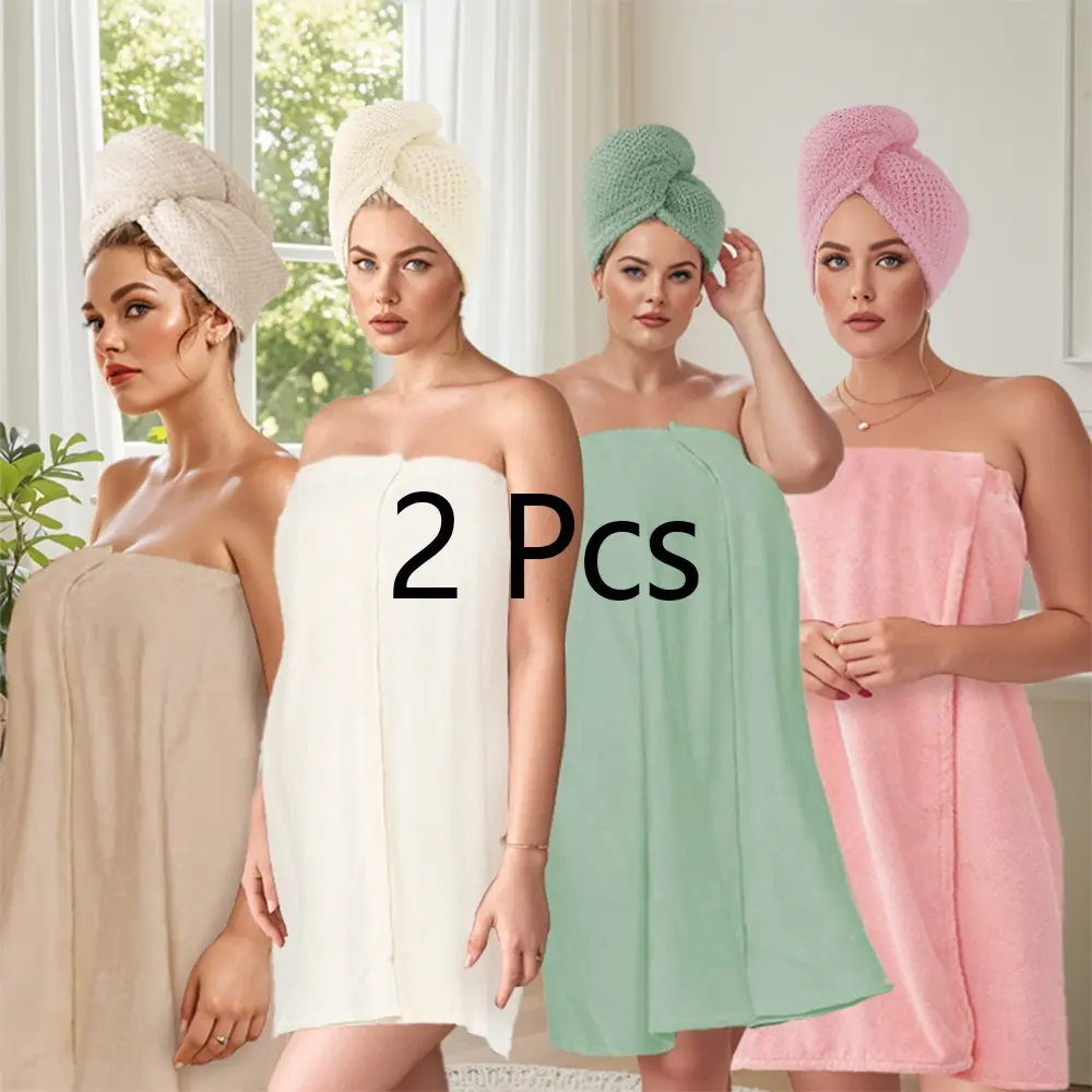 Women's Bow Decor Wearable Bath Towel, 2 Counts/set Soft Comfortable Hair Drying Cap, Hair Towel Wrap, Bath Towels Wrap, Hair Turban Towel, Bathrobe for Home and Travel