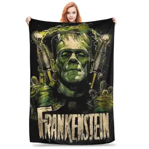 Cozy Digital Print Flannel Throw Blanket • Frankenstein Scientist Design •  Machine Washable • All-Season Cover for Sofa, Bed, Picnic, Travel   Christmas gift Dream Weave Home
