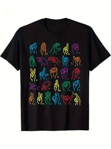 Sign Language ABC Sign Language Chart Teacher Hand Letter Alphabet ASL T-Shirt 220g