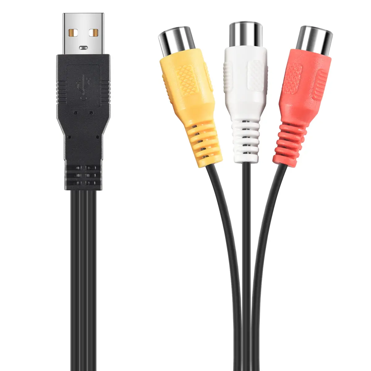 AV Adapter Cable, Short 25cm Plastic USB A Male to 3 RCA Female Converter for Superior Sound and Image on AV Equipment