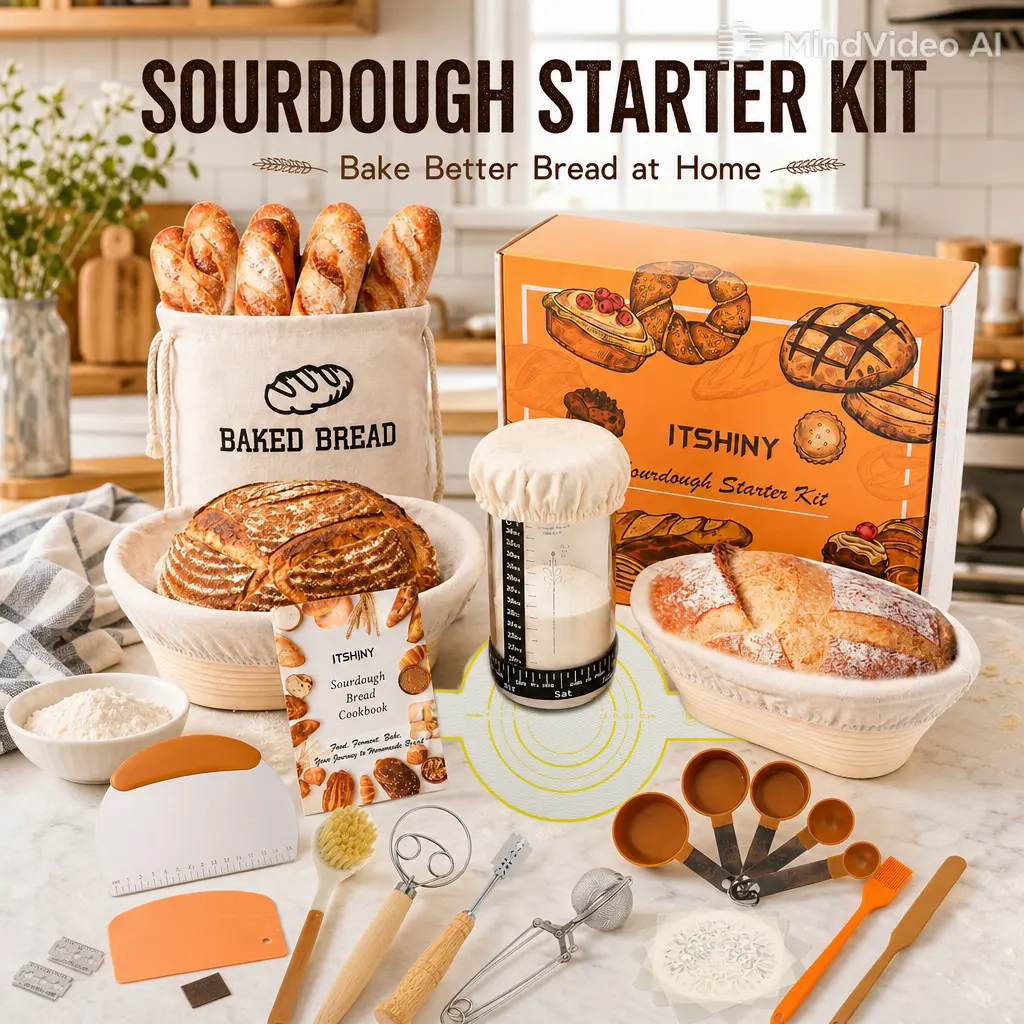 18-in-1 Beginner Sourdough Starter Bakeware Set – Silicone Proofing Bowls, Measuring Tools, Dough Whisk, Bread Lame, Spatula, Baking Supplies