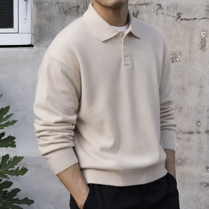 Men's Regular Sleeve Quarter-Button Polyester Graphic Knit Polo Shirts - Lightweight, Soft, Breathable, Elegant Menswear Sweaters - Golf, Casual Use - Machine Washable Cold Wash All-Season Apparel - Apricot, Black, White