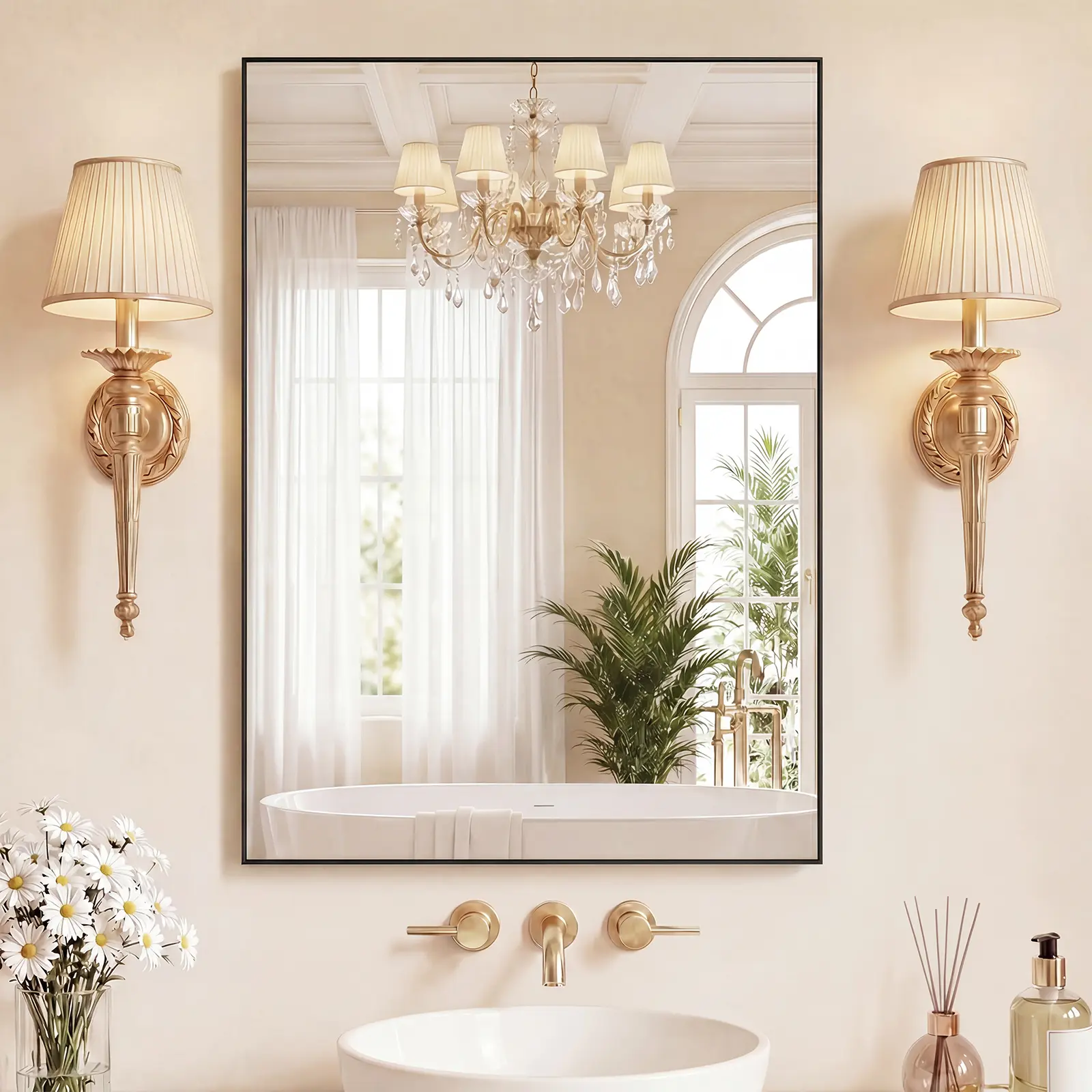 Arched Wall Mirror, Bathroom Mirrors for Over Sink, Tempered Glass & Anti Rust Metal Frame, Decor for Entryway, Living Room, Bedroom, Vanity