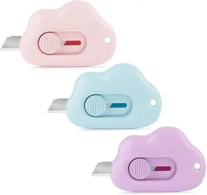 Box Cutters - 3 Pack Retractable Letter Opener Adorable Cloud Tiny Paper Cutter for Key Chain Pocket Bag Package Envelope Mail Letter Box Paper DIY Projects for Girls and Boys