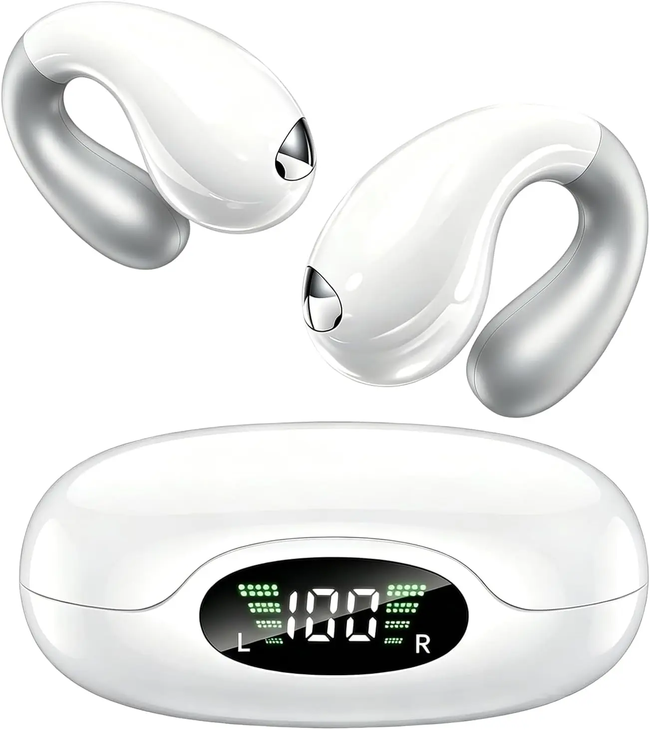 Upgraded Ultra Open Ear Earbuds - Lightweight Comfort Clip-On Wireless Bone Conduction Earbuds, Secure Fit & AI-Powered Clear Calls Bluetooth Open Ear Headphones for Work,Commute,Workout,Running,White