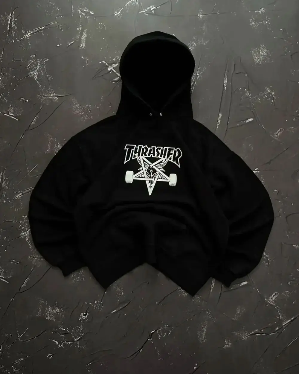 Thrasher Skate Hoodie Black Graphic Pullover Streetwear Sweatshirt Unisex O