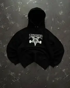 Thrasher Skate Hoodie Black Graphic Pullover Streetwear Sweatshirt Unisex O