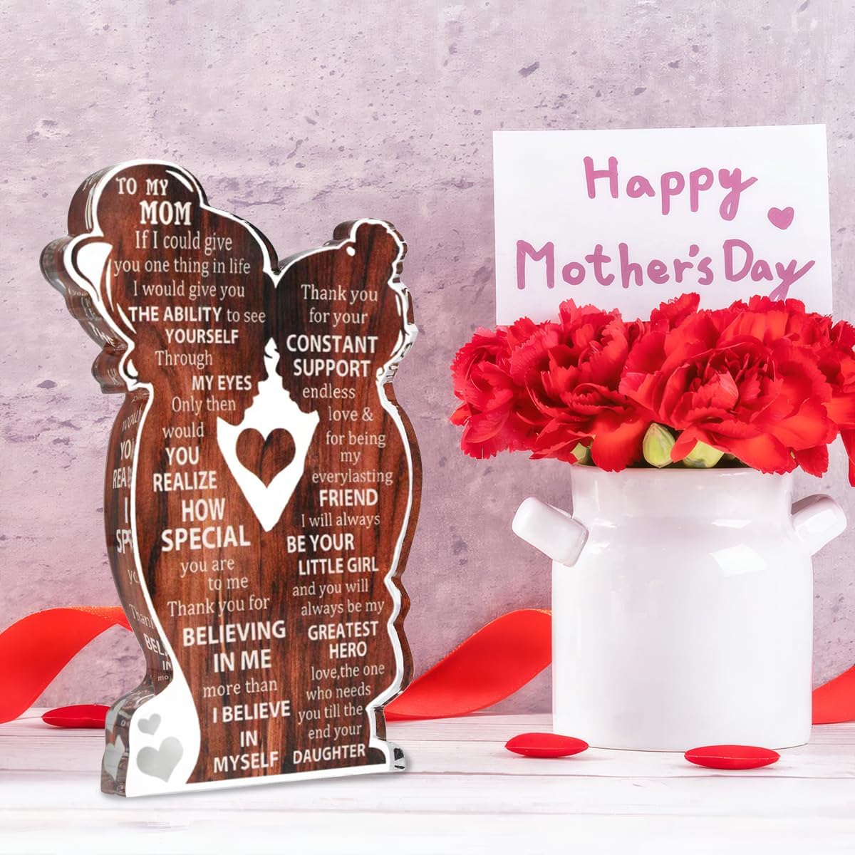 To My Mom Letter-Pattern Acrylic Photo Plaque, 1 Count Unique Birthday Gift for Mom from Daughter, Personalized Acrylic Desk Decoration Sign, Mother's Day Gift