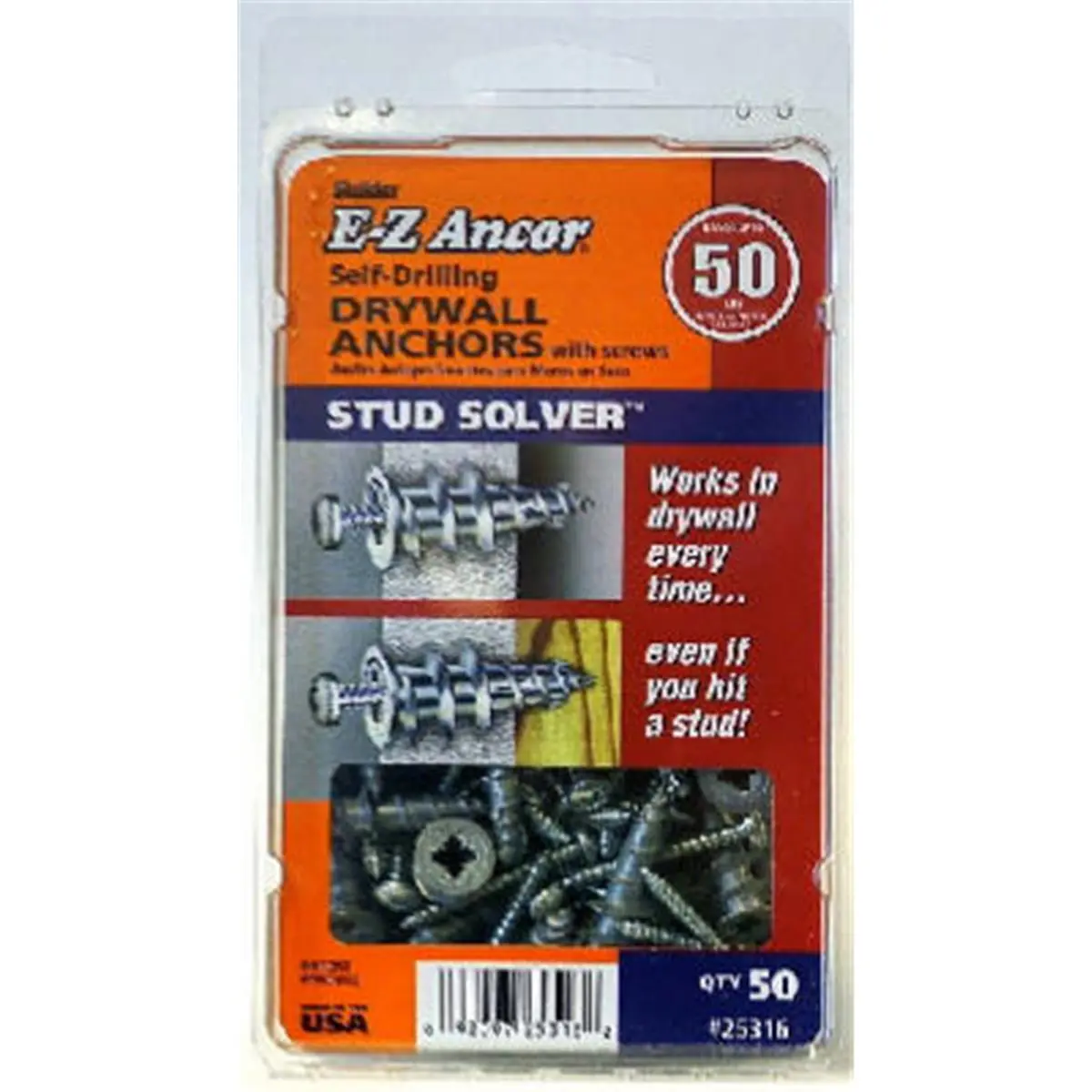 212 MAIN No.50 Stud Plastic Drywall Anchors, 50-Pack Self-Drilling EZ Anchors with Drywall Fixings for Sailing & Water Sports Hardware, Self Drilling Anchors, Drywall Fixing
