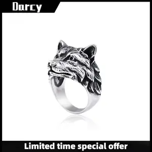 Retro Fashion Personalized Simulation Wolf Head Ring Trendy Exaggerated Domineering Hip-Hop Punk Jewelry