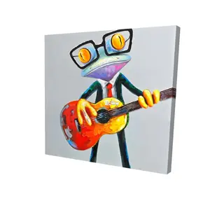 360 Stand Funny Frog Playing Guitar Canvas - 8x8 in. Gray Aquatic Home Decor, Nature-Infused Artwork, Artistic Wall Art, Ideal Gift for Home Supplies