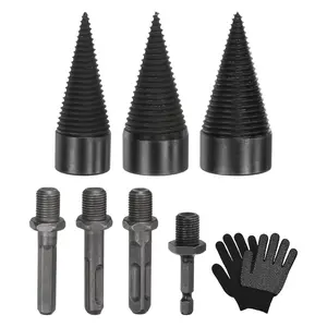 3-Pack Wood Splitter Bit 32mm + 38mm + 42mm + 4 Handles (Square+Round+Hex Shank+Small Hex) Firewood Log Splitter Bit with Gloves for/Stove/Farm[Black+Grey] - .com