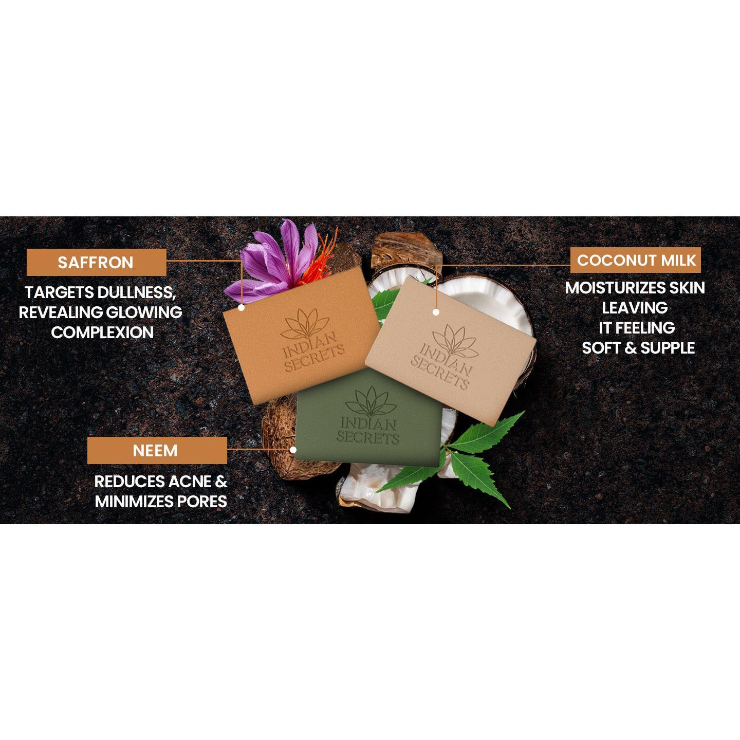 Indian Secrets Scrub Soap Hyaluronic Acid & Coconut Milk (Pack of 3)