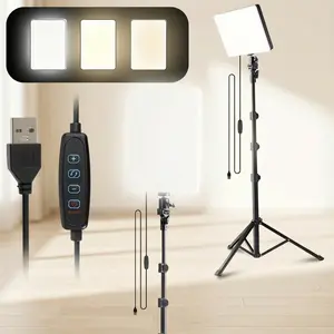LED Video Light with 57" Telescopic Tripod & 1 Packs, Dimmable Fill Light with Multiple Color Temperature, USB-Powered Compact Square Light for Professional Light Control, Ideal for TikTok YouTube Game Streaming Vlog Content Creation Mlogging#new years