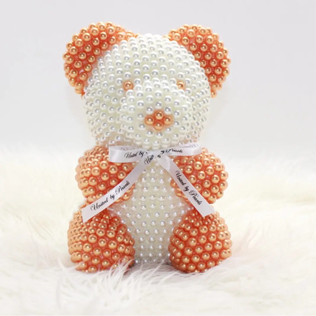 United By Pearls Pearl Bear Collection Multi Color Bear with Face 8 Inches Tall Removable Ribbon Decorative Companion for Shelves Desks or Bedside Tables