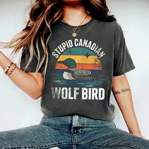 Retro Stupid Canadian Wolf Bird Graphic T-Shirt, Hockey Romance Hockey Fan Gift, Heated But Devote Movie Sweatshirt, Hollanov Shirt