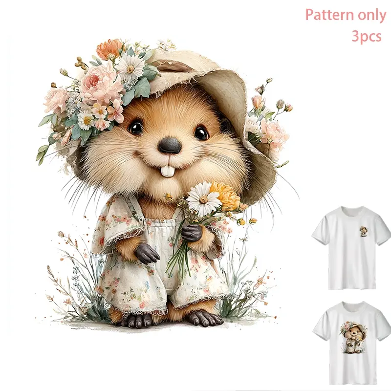 Cute Floral Animal T-Shirt Heat Transfer Vinyl, Creative Design, Fashionable DIY Clothing Iron-On Decal, Apparel Accessory, Pattern Only