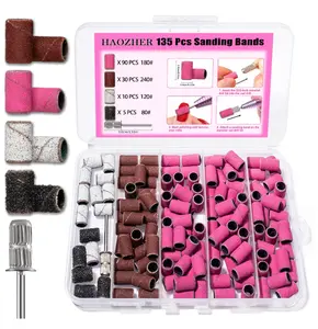 Nail Drill Bits, 135 Pcs Sanding Bands for Nail Drill, Nail Tips for Drill Bits Nail Tech, Mix 80#120#180#240# Fine Grit File Sanding Bands for Acrylic Gel Manicures Pedicure