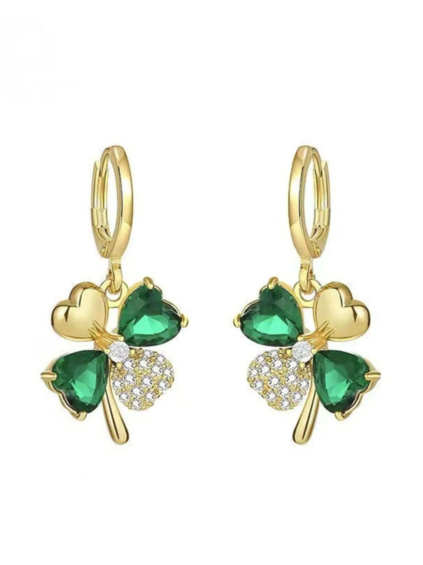 Lucky Chic 18k Four Leaf Clover Drop Earrings, Gemstone Design, Perfect Gift for Women/Girls