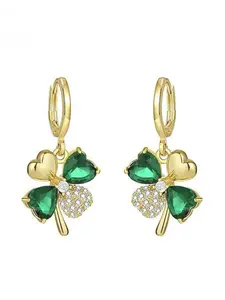 Lucky Chic 18k Four Leaf Clover Drop Earrings, Gemstone Design, Perfect Gift for Women/Girls
