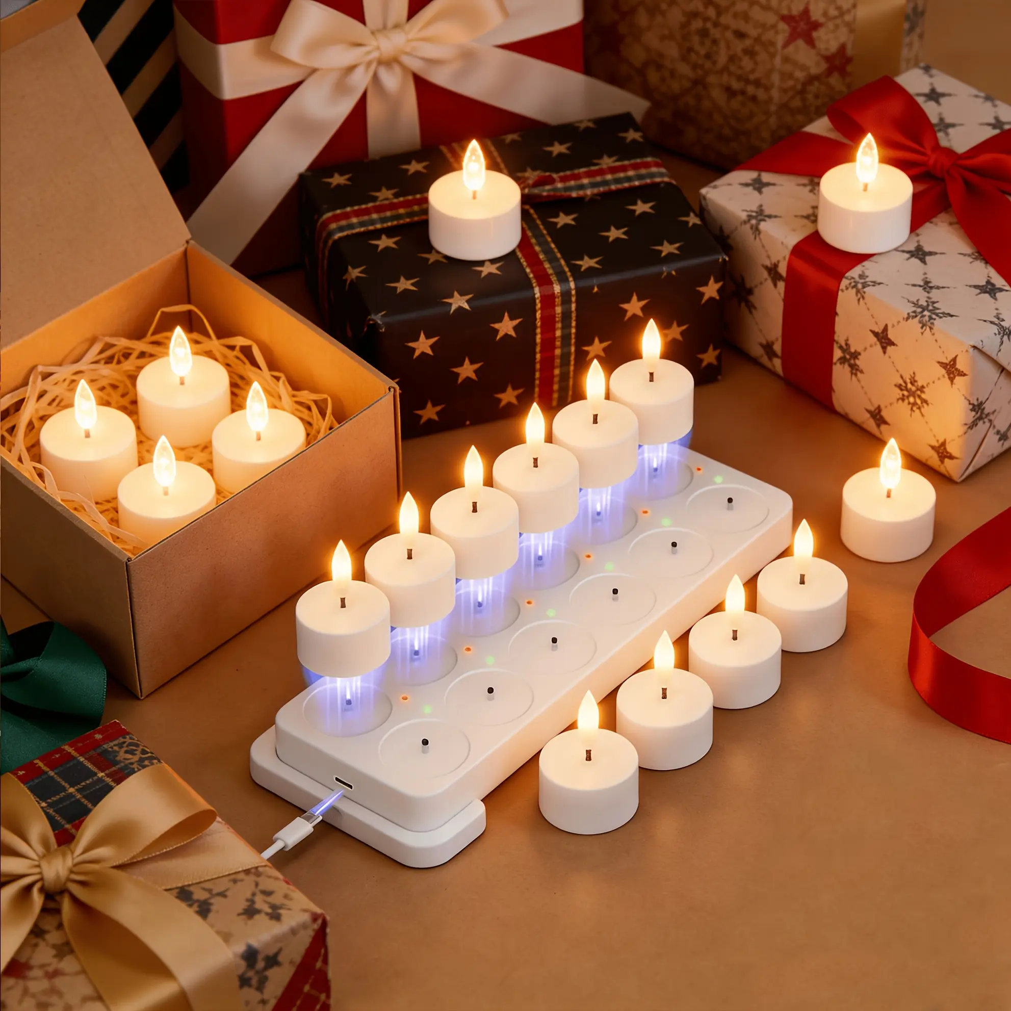 6/8/12-pack LED candle lamps with timer function, rechargeable, LED flickering candles, battery-powered flameless candles, realistic flame flickering effect, plug-and-play timer, suitable for weddings, birthdays, Valentine's Day, parties