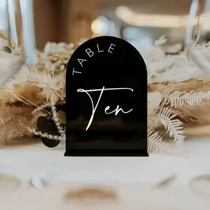 ADISEN 1SET 1-10 Black Arched Acrylic Table Numbers with Stand Wedding Table Number Signs Wedding Banquet Party Center Decoration Drop-Proof Durable Elegant Modern Table Card 4"X6" Inch