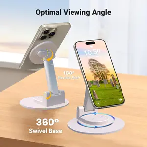 Magnetic Phone Stand for MagSafe, Height Adjustable iPhone Stand for Desk with 360° Rotation Compatible for iPhone 17 Air 16 Pro 15 Pro Max 14 Plus 13 12 and MagSafe Case