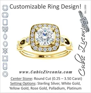 Cubic Zirconia Engagement Ring- The Madison (Customizable Round Cut Design with Halo and Bezel-Accented Infinity-inspired Split Band)