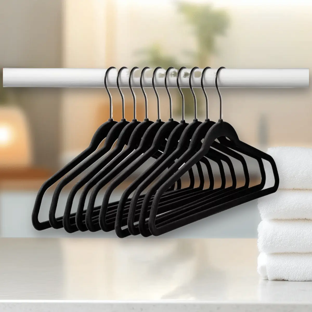 10pk Flocked Hangers White - Flocked Hangers, White, 10pk, for Clothes, Non-Slip, Space-Saving, Sturdy, Home Essentials