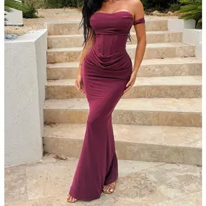Elegant Maxi Dress Off Shoulder Strapless Bodycon Bra Support Cocktail Elegance Formal Party Fit Ruched Dress with Sweetheart Neckline