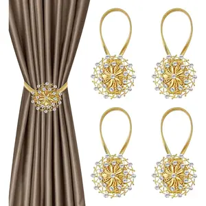 4 pcs magnetic curtain straps, crystal flower window curtain decoration, non drilled curtain buckle ring, with high elasticity spring wire, suitable for home office decoration