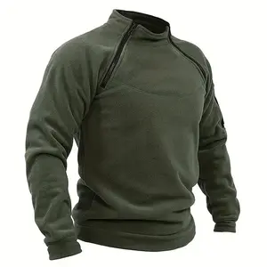 Mens Tactical Pullover Casual Military Sweatshirt Fleece Jacket Standing Collar Pullover Solid Color Sweater Windproof Clothes Menswear Hoodie(Sheets)