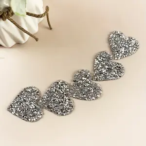 10-Piece Set Heart-Shaped Silver Color Shiny Rhinestone Appliques, Back Adhesive Heat Transfer Diamonds for Clothing Decoration Accessories