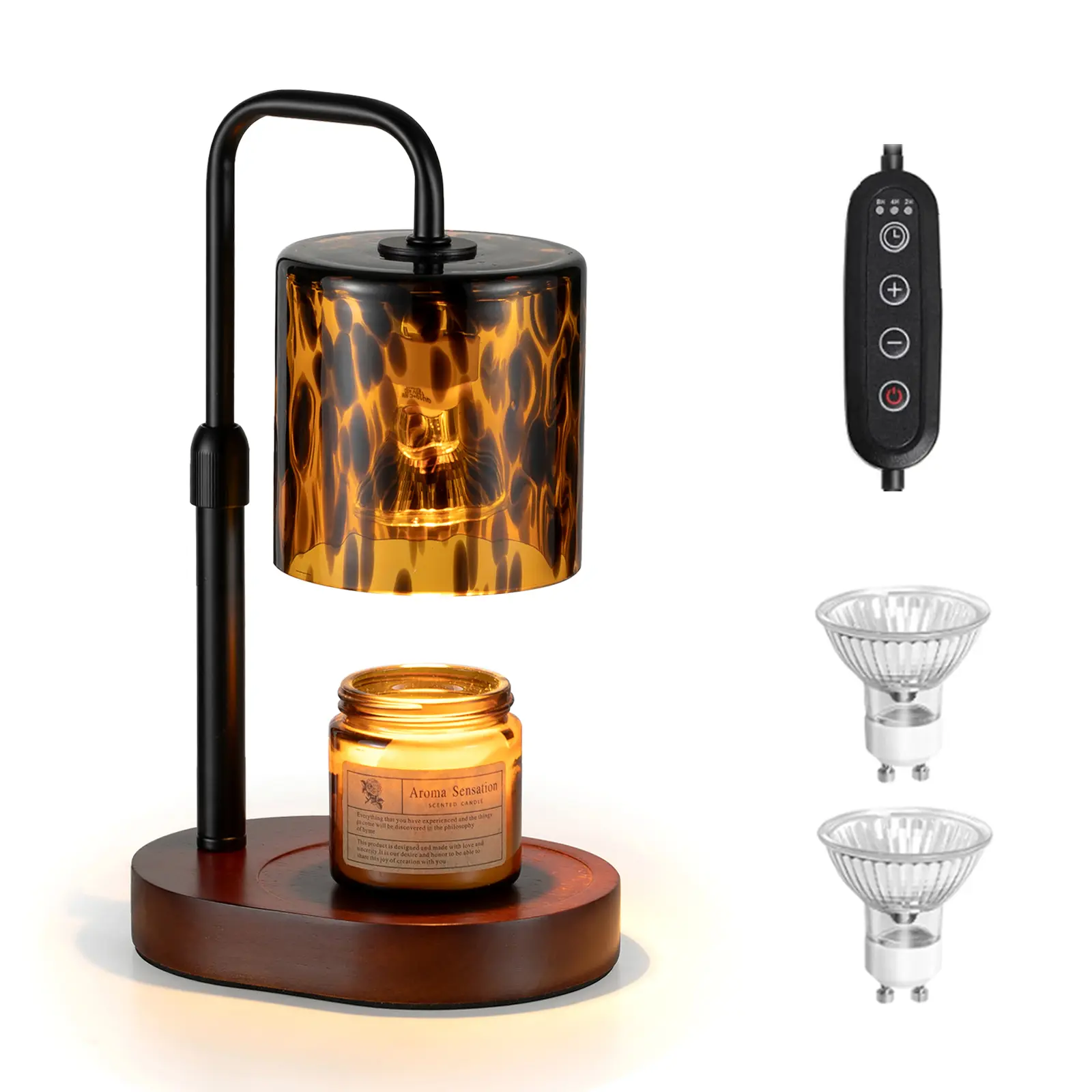 Tortoise Shell Home Decor: Black Candle Warmer Lamp with Timer Vintage Leopard Lamp with 2 Bulbs Height Adjustable Candle Warmer Dimmable Christmas Gift for Women Jar
