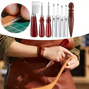 8 Pieces Leather Knife Set,Including Leather Edge Beveler Groover,Cutter,Wood Leathercraft Edge Slicker Burnisher,Crafting Tools,Skiving Knife,Leathercraft Accessories