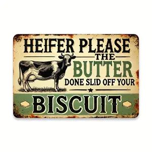 2D Flat, 1 piece, metal nameplate  Durable Metal Signs Restaurants, kitchens and home decorations Aluminum Sign, Featuring Young Bull Cream Cracker - Vintage Country Humor Design, 8×12 Inches, Ideal for Home Decor