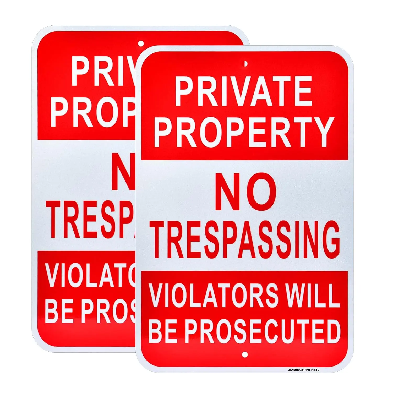 Large Private Property No Trespassing Signs, 2 Pack 18 x12 Inch Reflective Rustproof Aluminum Violators Will Be Prosecuted Sign, UV Protected, Weather Resistant, , Easy Mount.