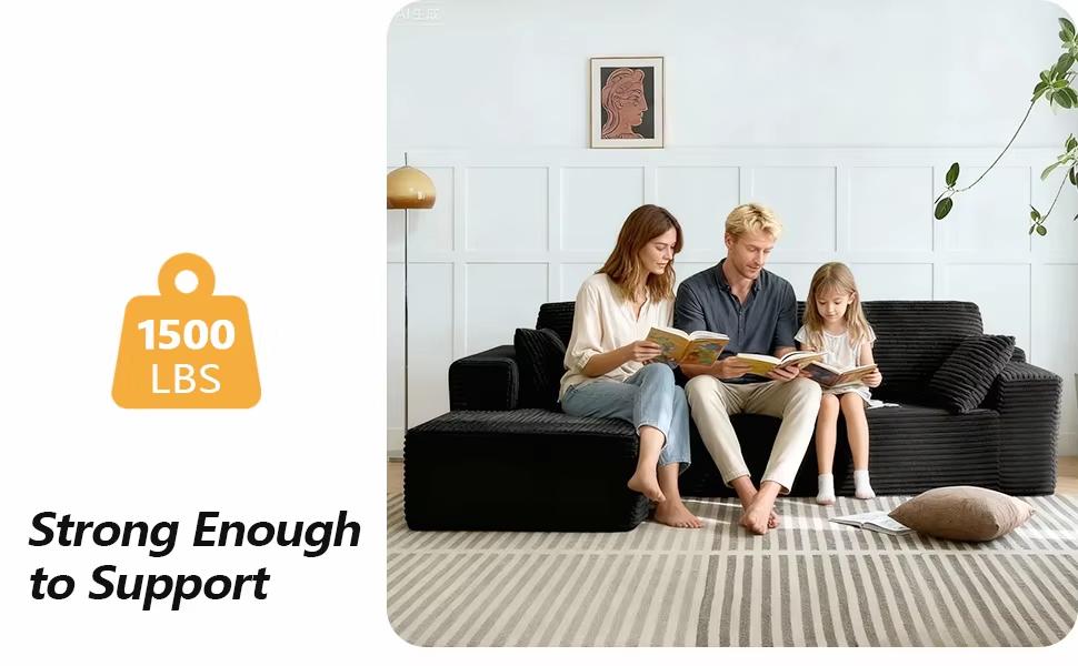 Modular Corduroy Cloud Couch Set - Boneless Sectional 3-Seat Convertible Sleeper Bed, Plush Oversized Chaise Loveseat with Soft Fabric, Blend Down Boneless Couches for Living Room Sofas, Indoor Apartment Furniture,summerwins
