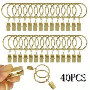 40 Pack Curtain Rings with Clips – Gold Drapery Clips with Rings, Heavy Duty Decorative Curtain Clips for Hanging Curtains, Fits Up to 1 Inch Curtain Rod, Rustproof Metal for Home, Office, Wedding Backdrop