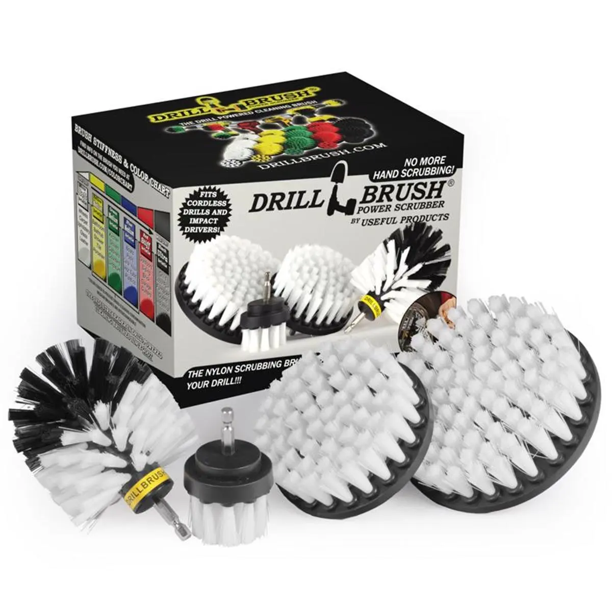 212 MAIN 5-in. Soft Nylon Bristle Metal Handle Drill Brush Set, White, Drill-Compatible Household Cleaning Brush Kit