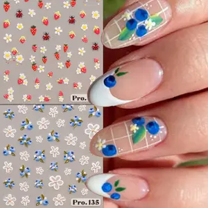 2pcs Strawberry Blueberry Embossed Nail Stickers, Flower Nail Art Decals, DIY Manicure, Foot Care, Wedding, Party, Easy Application