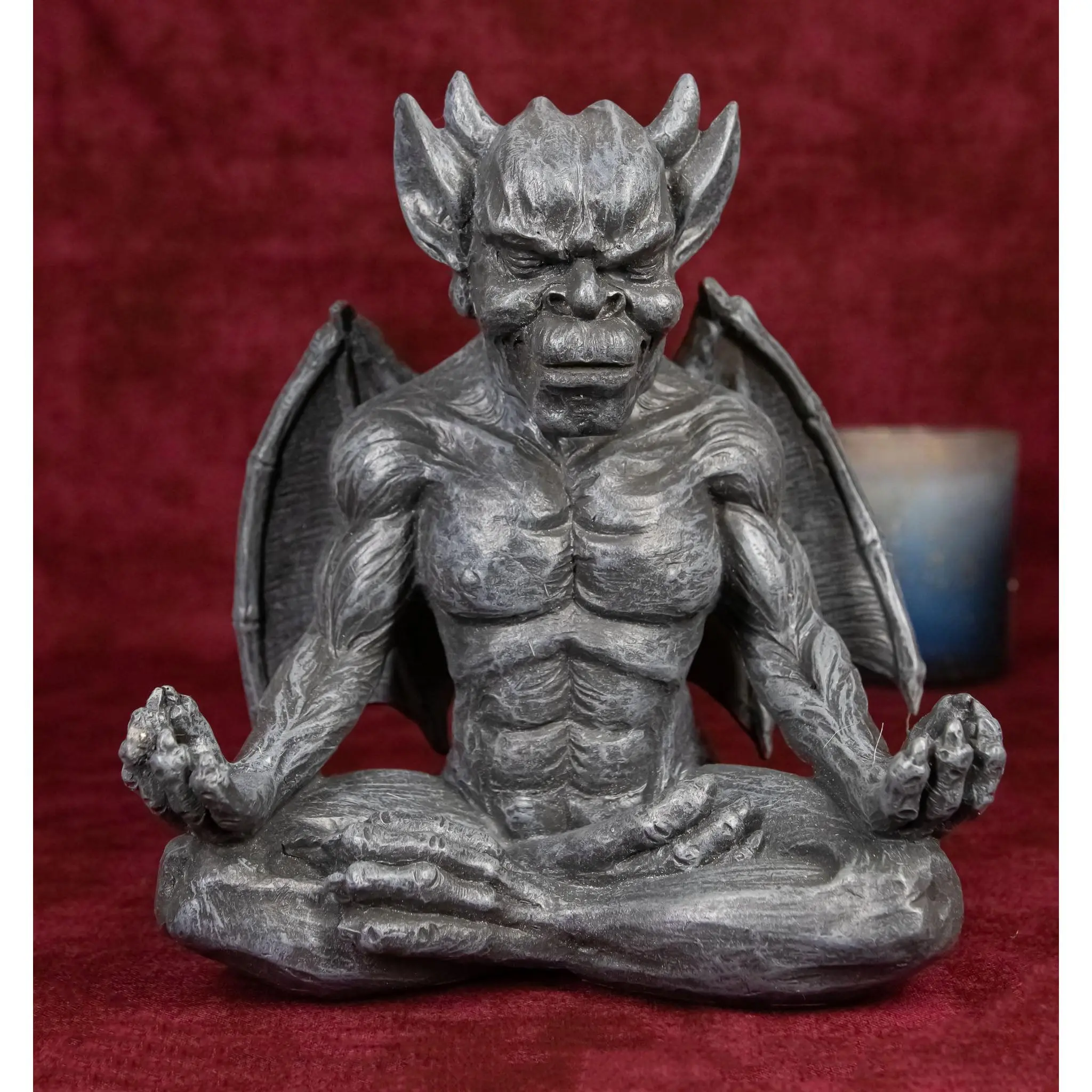 Medieval Gothic Horned Demonic Gargoyle Statue with Wings, Yoga Meditation Figurine for Home Decor, Gargoyle Sculpture Art with Spirituality Theme