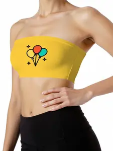 Summer Short Tops for Women - Stars and Colorful Balloons Print Pattern, Strapless Elastic Tube Bandeau, Three Colors Available (White, Pink, Lemon Yellow), Women's Summer Casual Tops, Suitable for Outdoor and Party Wear, Festival Wear, Fashion Design.