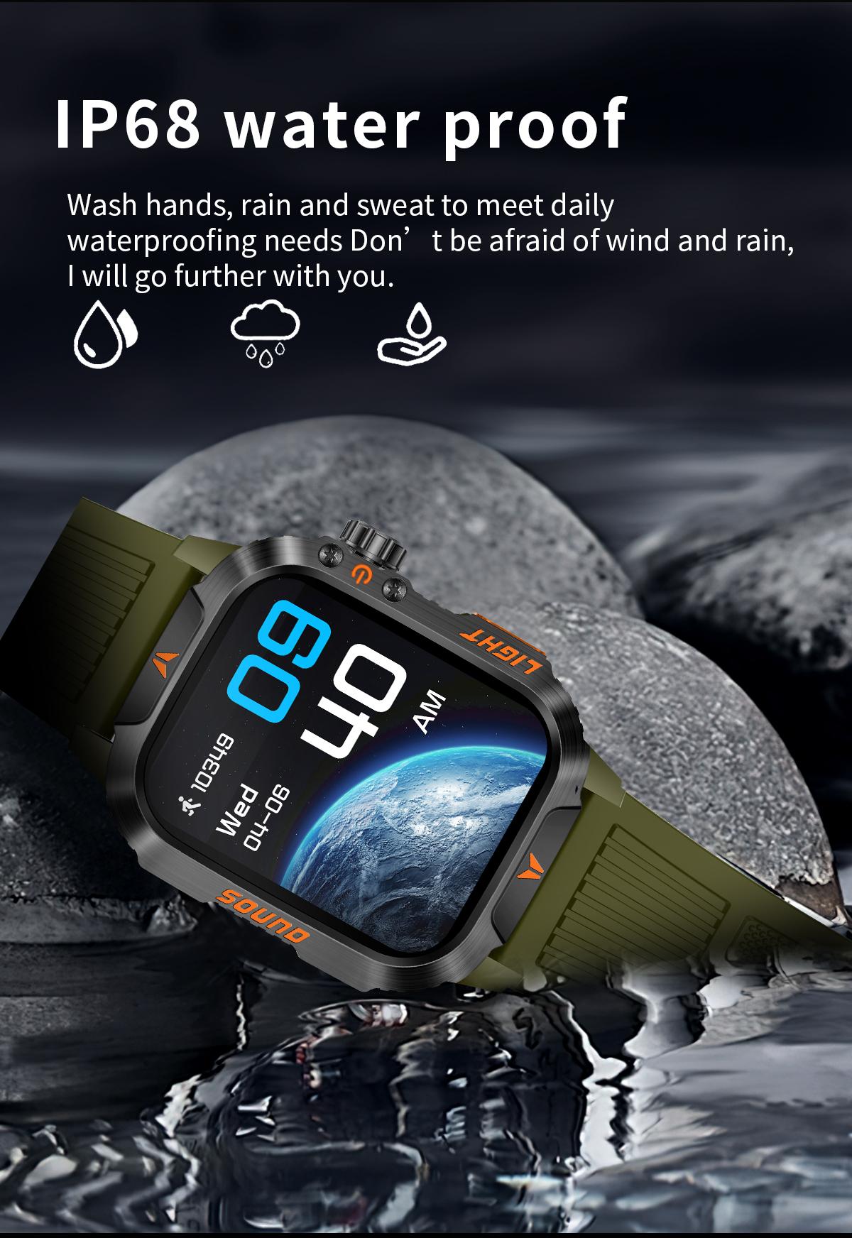 LOOXLK 2026 Outdoor-Style Smartwatch with 2.01-inch IPS Screen LED Lighting Wireless Call Sports Modes Calorie Tracker Compass Weather Alerts Men's Gift Fitness Tracker  Applicable to iPhones and Android devices Wearable