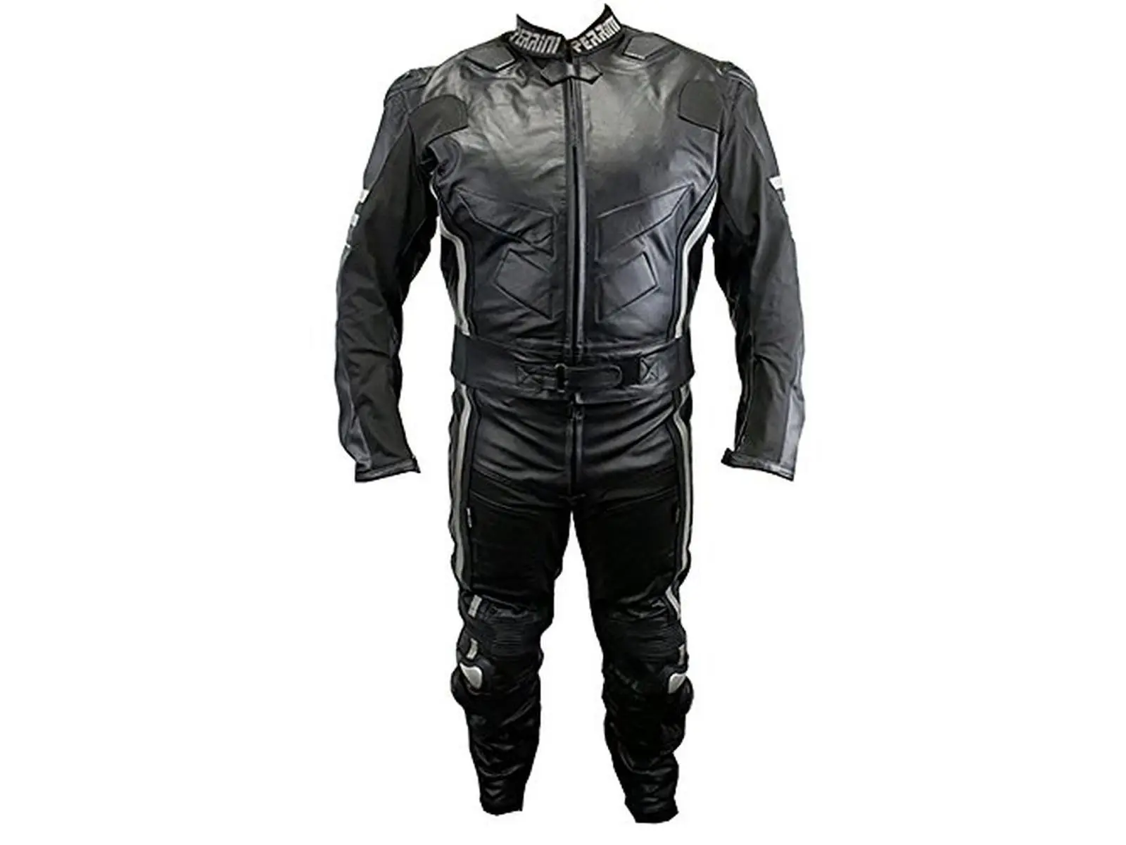 Unisex Perrini Ghost II 2-Piece Motocross Motorcycle Racing Leather Suit (Size 46) - Shelter 364-46, YKK Zippers, Metal Waist Zipper, Leather Stretch Panels, CE Approved Paddings, DuPont Kevlar, Abrasion Resistance, Knee Pucks, Ease Of Movement